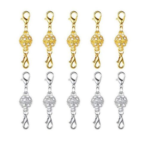 HJ 磁気クラスプ マグネット式クラスプ 留め具 ダブルカニカン ネックレス ブレスレット 接続金具 金属パーツ (シルバー, 3ペアセット)