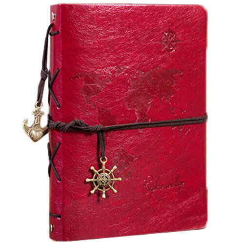 (FUPUTWO) フォトアルバム スクラップブック DIY 手作り 写真 世界地図 黒台紙 大容量 (レッド)