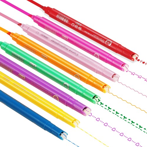 VACNITE カーブペン 8色蛍光ペン デュアルチップペン 文房具 マーカーペン先 カラーペン 6種類ローラースタンプ お絵かき イラスト 手帳 DIY日記 ...