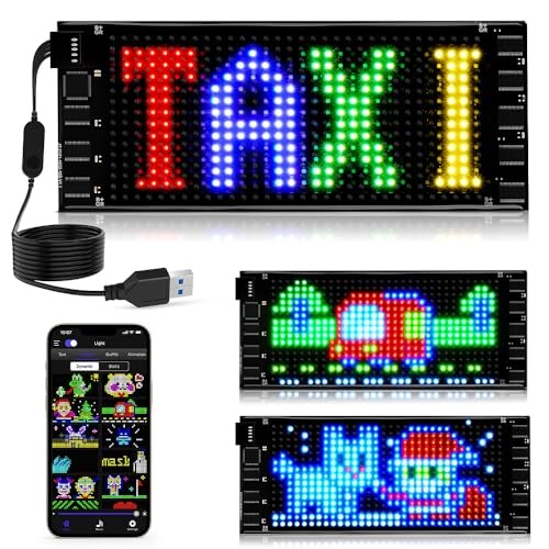 Kutuspon 小型インテリア 電光掲示板, 柔軟なプログラム可能なスクロール装飾 LEDサインボード, Bluetooth アプリ制御アニメーションテキスト楽しい車 LED ライトサイン、、車の窓パーティー