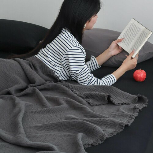 VCGUDOE ガーゼケット タオルケット シングル 夏用 棉100％ 4重ガーゼ ナチュラルコットン ガーゼブランケット 肌掛け 吸湿速乾 通気 軽量 柔らかい 肌触り良い 丸洗い 冷房対策 (ダークグ