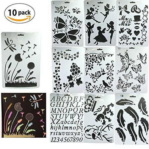 Lilor 10 枚 プラスチック 絵画 花 ステンシル スケールテンプレート セット スクラップブック DIYアルバムアクセサリ(26 ×18cm)