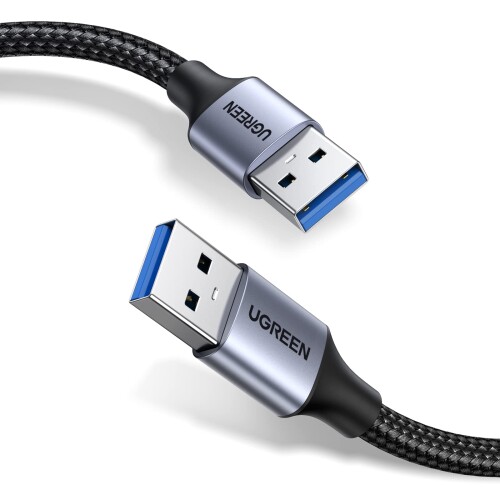 UGREEN USB ケーブル オスオス USB 3.0 a-aタイプ 5Gbps 高速転送 高耐久性 アルミシェルとナイロン編み ライト給電用 冷却ファン HDD TV Box カメラ DVDプレーヤー プリンタ モデムなどと互換性あ