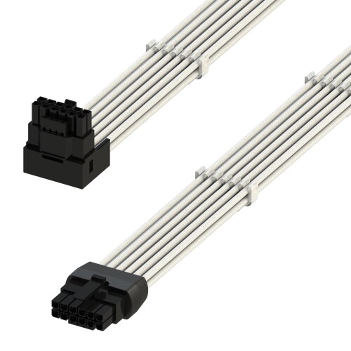 LINKUP - AVA Right Angle 600W PCIE 5.0 16Pin (12 4) High Current Power Cable 成形 はんだ付き スリーブタイプ16AWG RTX4000およびRTX3000 FEに対応 70cm ホワイト