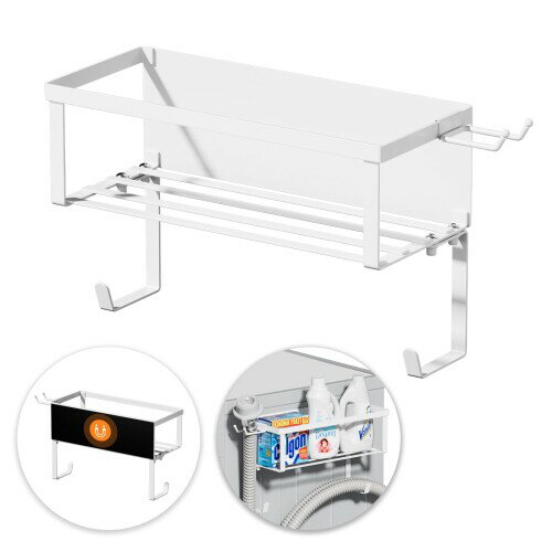 GAGUIUP 洗濯機横 マグネット ラック ホースホルダー付き 多機能 収納ラック 給水ホースが収納 ブラック