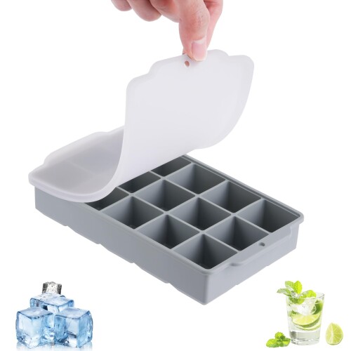 Niesporek 製氷皿 シリコン 製氷器 3cm四角氷 15個取り 氷つくる容器 アイストレー 蓋付き やわらかく氷が取りやすい 家庭用 15穴 クリア蓋