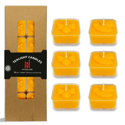 24個 ティーライトキャンドル クリアカップ Beeswax Tea Light Candles ロウソク 燃焼 約7時間 暖茶 小屋/ウェディング/クリスマス/ホームインテリア