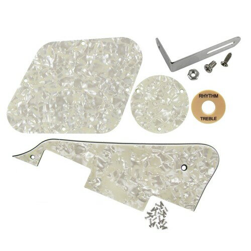 FLEOR 4プライ熟成パールピックガードバックプレートネジセット&トグルスイッチプレート(クリーム)&ブラケットフィットLPスタイルギターピックガード交換