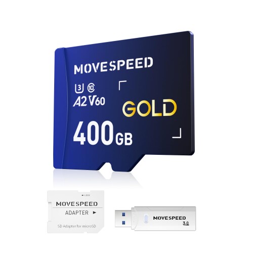 MOVE SPEED マイクロ SDカード 400GB V60 超高速 Micro SDXC カード Nintendo Switch 動作確認済 最大読込速度170MB/S 書込み速度100MB/S 8K 4K UHD撮影対応 UHS-I U3 V60 A2 C10 ゲーム、8K/4Kカメラ撮影、8K/4Kドライ