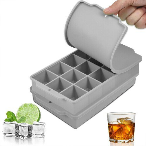 ESTVLB シリコン 製氷皿 製氷器 四角氷 3.5cm シリコン製氷機製氷ケースアイスキューブ 氷トレー ソフト取り出しやすい 蓋付き冷凍保存 耐久性 多用途 DIY 小型製氷機 家庭用 15穴 グレー (2