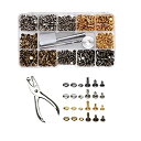 YFFSFDC レザークラフト 工具 両面ハトメキット 3サイズ 4種色リベット スタッズ 底鋲 カシメ打ち具セット 丸形6mm 8mm 12mm ホック打ち工...