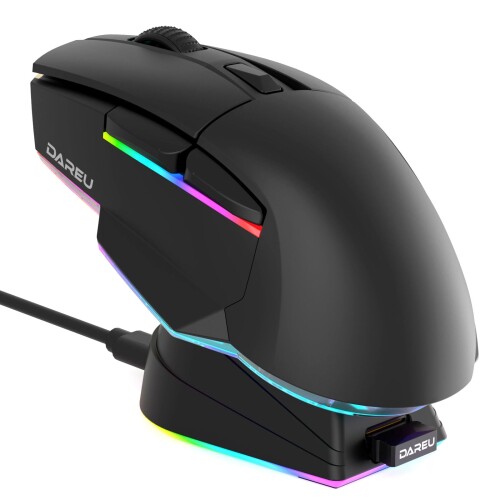 DAREU ゲーミングマウス ワイヤレス A955 RGB 無線2.4G/Bluetooth/有線USB接続可能 充電スタンド付き 12000DPI KBS2.0 プログラム可能 人間工学 120時間まで連続使用 黒/ブラック