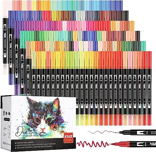 150色 アートマーカーペン セット 筆ペン 水彩毛筆 線画 ペン 水性ペン カラーペンセット クリーンカラ..