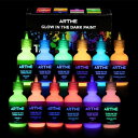 ARTME 暗闇で光るペイント 12色セット 明るい色 30ml/1オンス 長持ちする蛍光 アートペインティング、DIYプロジェクト、イースター、ハロウィン、ク...