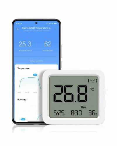 Xiaomiスマート温湿度計 3 大画面 高精度デジタルセンサー 多機能ディスプレイ 低消費電力 Bluetooth接続 Mi Homeアプリでデーター管理