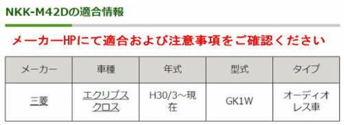 カナック企画三菱エクリプス クロスカーAV取付キット NKK-M42D