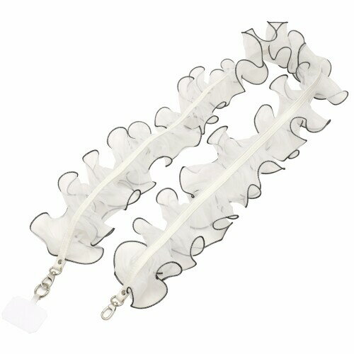 (リネーム) フリルストラップ スマホ ショルダー チュール アウトドア 首掛け かわいい 可愛い (ホワイ..