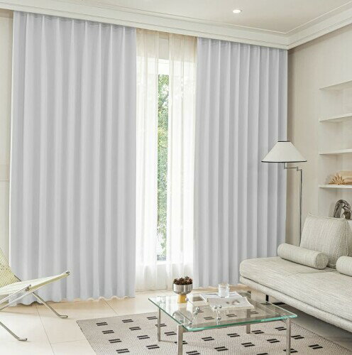 シーフィールド 2級遮光 カーテン 2枚セット 幅100×丈200cm ホワイトグレー 遮熱 断熱 防音 UVカット 保温 洗濯機OK 選べる19色 120サイズ D-1