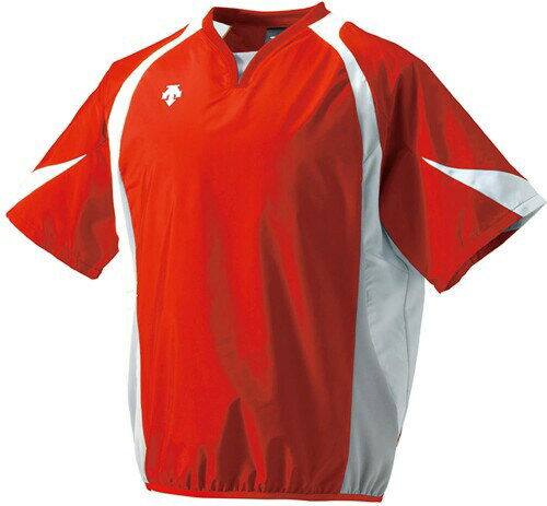 (デサント) 野球 プラクティスウェア 半袖ウインドジャック PJ-321B メンズ レッド×ホワイト×シルバー