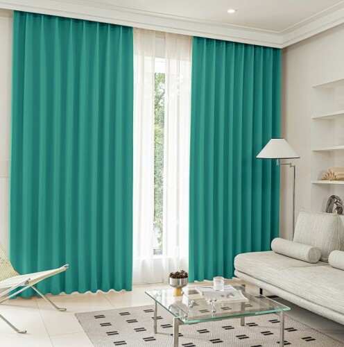 シーフィールド 1級遮光カーテン 2枚セット 幅150×丈200cm ターコイズブルー 遮熱 断熱 防音 UVカット 保温 洗濯機OK 選べる19色 120サイズ D-1
