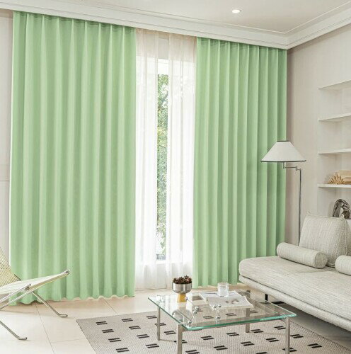 シーフィールド 2級遮光 カーテン 2枚セット 幅150×丈200cm ライトグリーン 遮熱 断熱 防音 UVカット 保温 洗濯機OK 選べる19色 120サイズ D-1