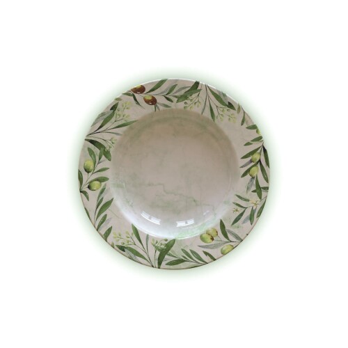 トラモンティーナ ディーププレート 深皿 オリバ ホワイト 23cm リム付き オリーブ柄 磁器 皿 ポーセリ..