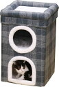 不二貿易(Fujiboeki) ペットハウス ペットベッド 2部屋 幅40×奥行40×高さ65cm グレー 犬 猫 チェック柄 ルーフベッド付 53720 小型