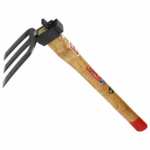 千吉 くわ 鍛造片手鍬 3本ハンマー付 土起こし・穴掘り用 L型クサビ 奥行17×高さ44×幅9.5cm