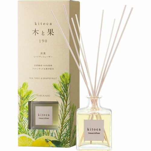晴香堂(Harukado) kitoca 木と果 190 天然精油100％使用 リードディフューザー 190ml ティートリー＆グレープフルーツ
