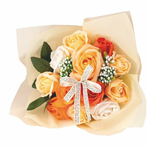 ポピー名古屋 ソープフラワー シャボンフラワー 造花 ギフト プレゼント 12輪ブーケ バラ 花束 約26cm クリアバッグ付き SBL-11 イエロー