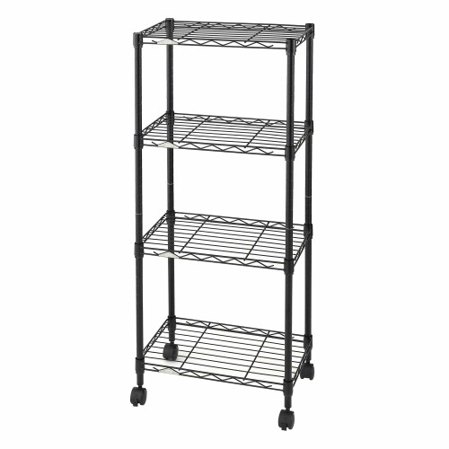 ドウシシャ ルミナス カラーラック 黒 ブラック 4段 幅45 スリム オシャレでかわいい スチールラック 棚 収納 全体耐荷重120kg キャスター付き ポール径19mm 幅45.5×奥行29.5×高さ104 キッチン