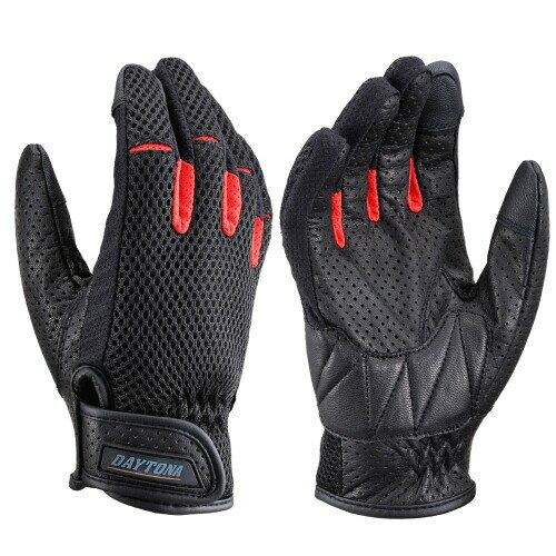 デイトナ(Daytona) バイク グローブ 夏 メッシュ 革(ヤギ革) スマホ対応 フルメッシュ スタンダードグローブ DG-001 レッド Lサイズ 32258