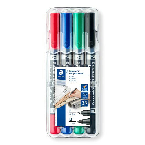 樂天商城 - ステッドラー(STAEDTLER) 油性ペン ルモカラー デュオ ツインタイプ 0.6mm 1.5mm 4色セット 348 WP4