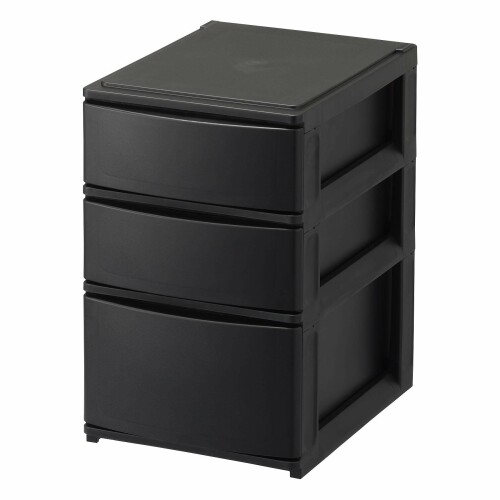 サンカ ポスデコ カラーボックスにピッタリフィット 引き出し収納ボックス ハーフ 3段(浅2深1) ブラック ずれを防ぐラバーストッパー 重ねて使える スタッキングチェスト ロック機構 日(3)