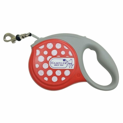 HANDLER(ハンドラー) スーパーウォーカー 伸縮リード 小型犬用 中型犬用 S.Mサイズ(25kg未満) 全長5m 赤×白 安心ロック付 反射素材