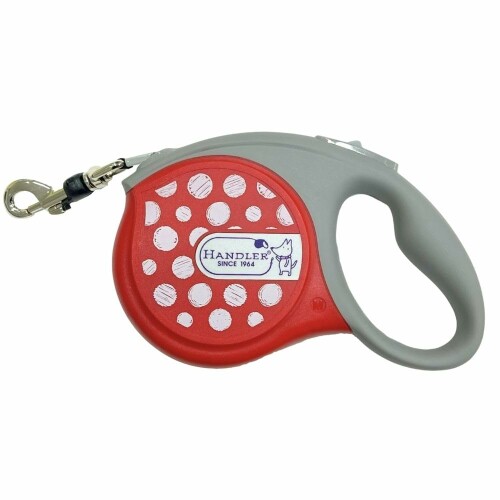 HANDLER(ハンドラー) スーパーウォーカー 伸縮リード 中型犬用 大型犬用 M.Lサイズ(35kg未満) 全長5m 赤×白 安心ロック付 反射素材