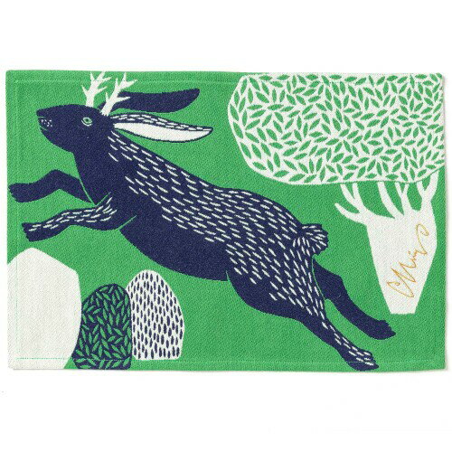 楠橋紋織(Kusubashi Mon Ori) ランチョンマット morita MiW 森を跳ぶツノウサギ グリーン 約29.5×43cm A-69033-90...
