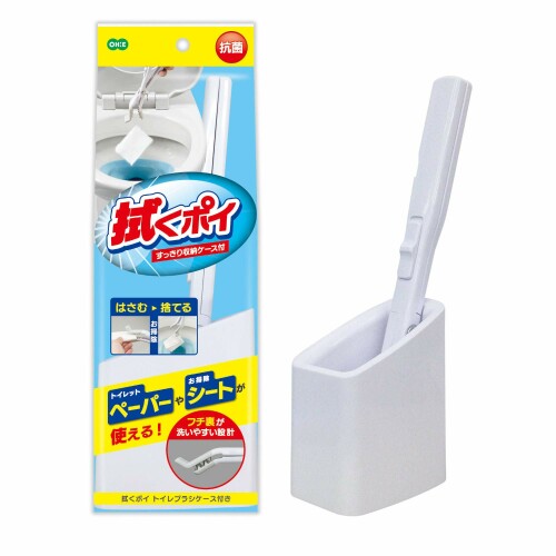 オーエ トイレ 清掃 ホワイト 約縦27.5×横11×奥行6.8cm 拭くポイ トイレットペーパー用 クリーナー はさんで 捨てる ケース付き