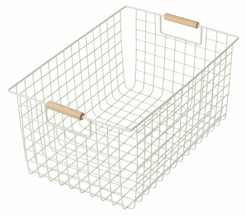 パール金属 バスケット サンドホワイト Lサイズ ワイヤーバスケット 木柄 N-8322