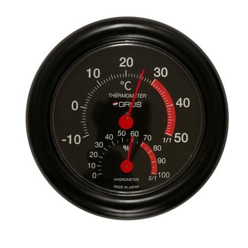 グルス(GRUS) 日本製 アナログ温湿度計 ブラック GRS110-BK 小