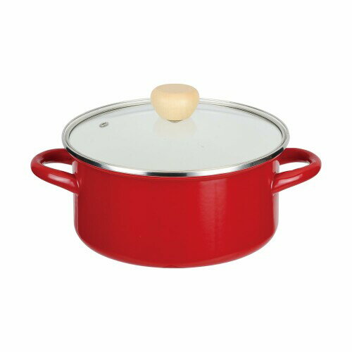 パール金属 鍋 両手鍋 20cm ホーロー 琺瑯 IH対応 ガラス蓋付 レッド アミュレット HB-4883