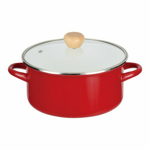 パール金属 鍋 両手鍋 22cm ホーロー 琺瑯 IH対応 ガラス蓋付 レッド アミュレット HB-4884