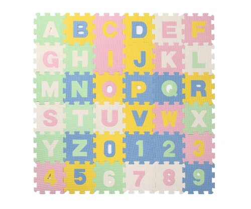 ユノックス 床材 ジョイントマット パズルマット 数字+アルファベット 36枚セット (約15x15x厚さ1cm/子供 キッズ プレイマット/防音対策/床の傷防止/床暖房対応)のサムネイル