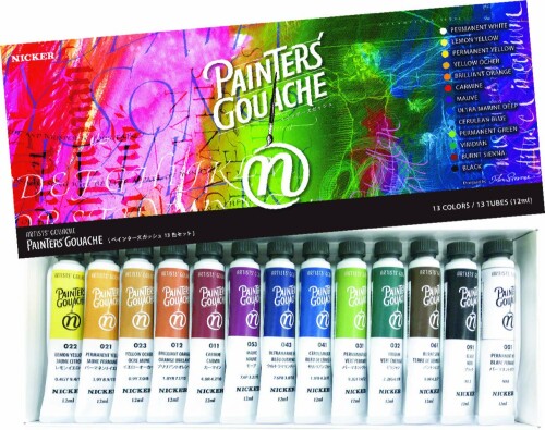ニッカー絵具(Nicker colour) 不透明水彩絵具 ペインターズガッシュ 13色セット PTG13 12ml