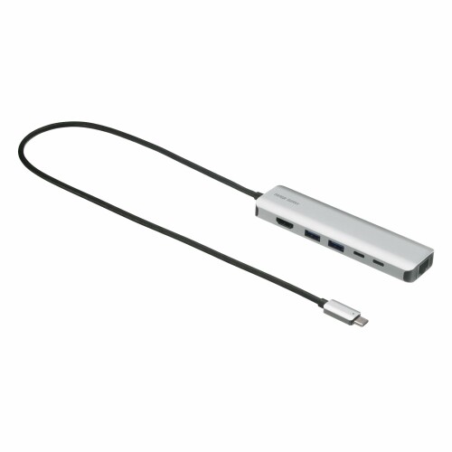 サンワサプライ ドッキングステーション USB-C 6in1 4K/120Hz・8K/30Hz HDMI/有線LAN/USB-A×2 / USB-C×2(1ポート PD給電用) / PD100W入力 / 50cmケーブル / L字変換付 USB-DKM9S