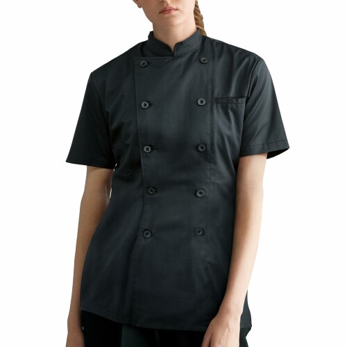 (アルベ) コックシャツ 軽い 涼しい 兼用 半袖 制電 ダブルボタン 7サイズ 飲食 レストラン 厨房 カフェ 制服 AS8047 C-10 ブラック LL