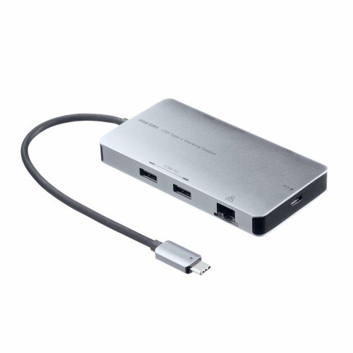 サンワサプライ ドッキングステーション USB Type-C接続 4K/60Hz 2画面拡張対応 HDMI×2/LAN×1/USB-A×2/USB-C×1 スマートPD搭載(PD100W入力・95W給電) ケーブル長50cm・L字変換付き USB-DKM9S