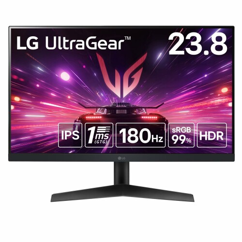 LG ゲーミングモニター UltraGear 24GS60F-B 23.8インチ/PCゲーム、家庭用ゲーム/フルHD(1920×1080) /アンチグレア/180Hz/IPS 1ms(GTG)/FreeSyncTM テクノロジー/G-Sync Compatible/HDR10/DisplayPort/HDMI/チルト調整