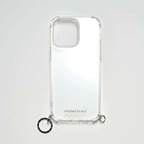 PHONECKLACE iPhone 14ProMax シルバーロゴリングケース, ハイブリッドクリアバンパーケース,複数のストラップと組み合わせて安全にスマホを持ち運びしながら使う。メタルデバイスを取り付け