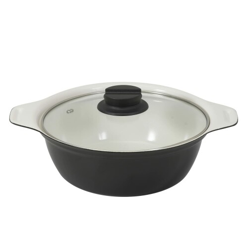 ベストコ 卓上鍋 両手鍋 IH 20cm ガラス蓋付 ワインレッド セラミック NQ-0052 ビストロ カローレ